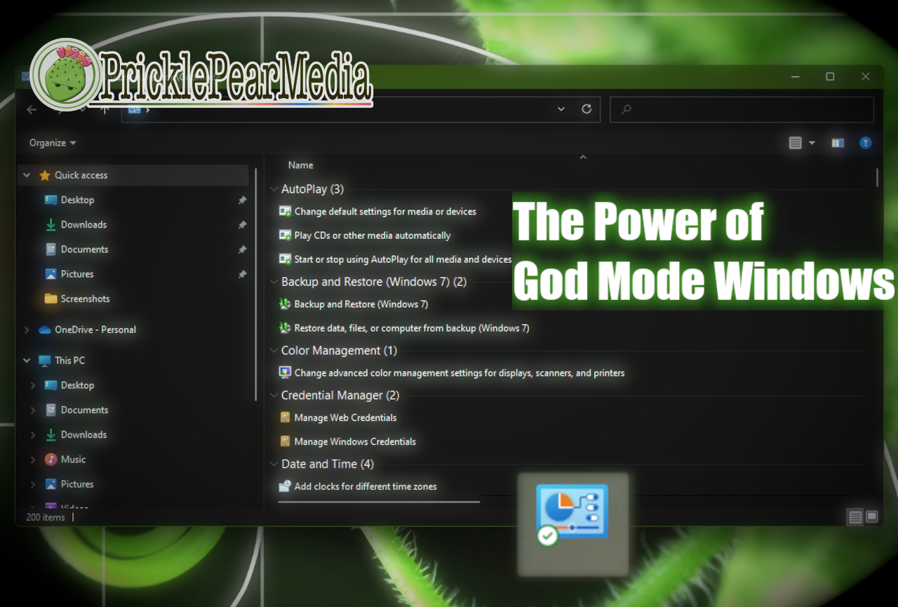 A picture of an open window with the text, The Power of God Mode Windows.